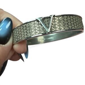 Vince Camuto Silver Tone and Taupe Bangle Bracelet